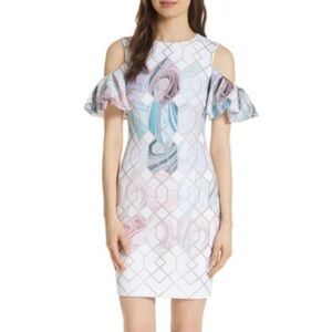 Ted Baker London Krimba Sea of Clouds Cold Shoulder Dress Size 3